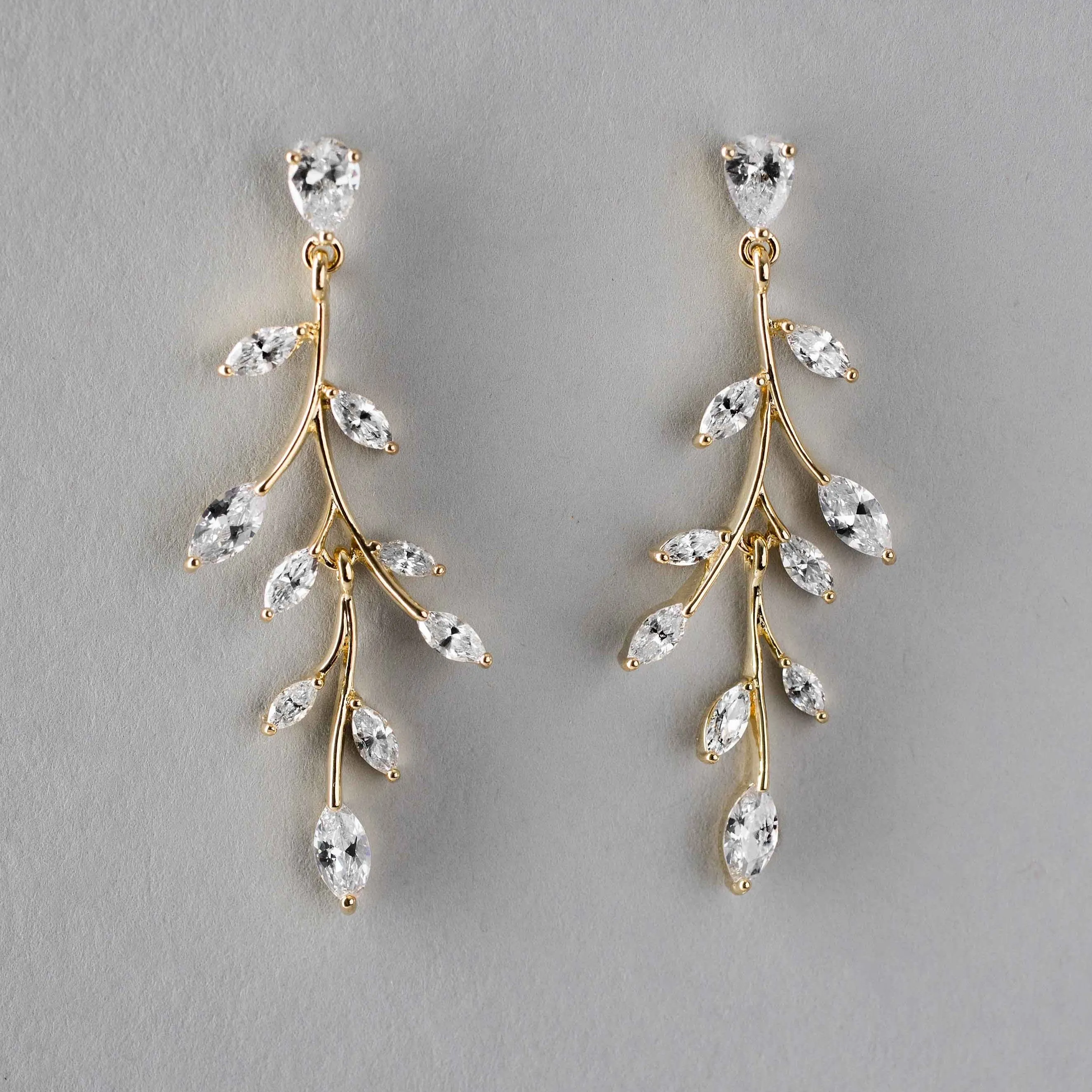 Marquise Wispy Vine CZ Bridal Earrings