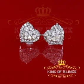 Men's Hip Hop Iced Flower Cluster white Sterling Silver Screw Back heart Stud Earrings