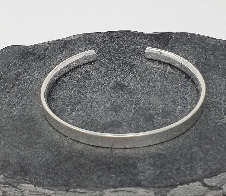 Men's Silver Bangle | Solid Plain 925 Sterling Silver Bangle Bracelet