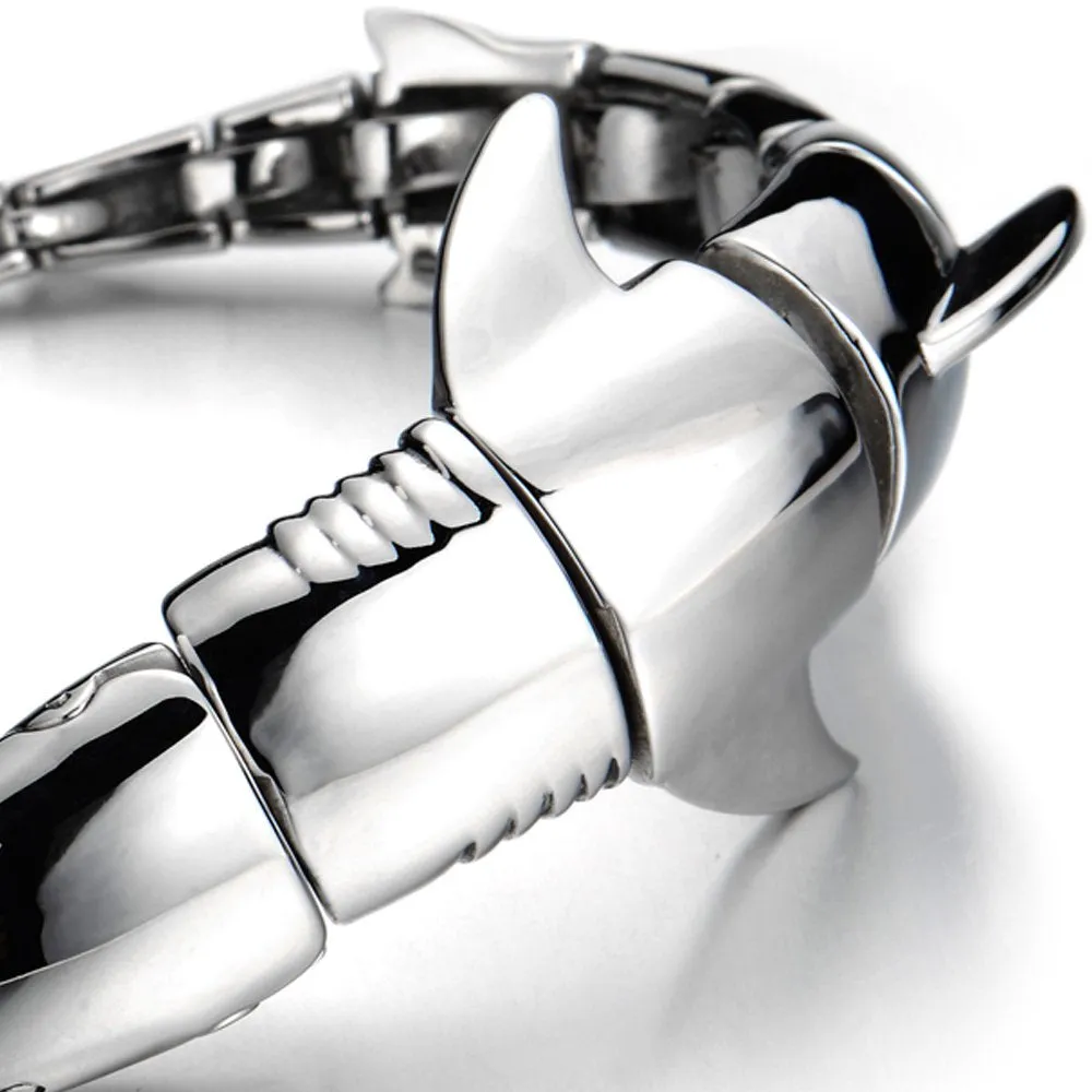 Mens Stainless Steel Large Shark Bangle Bracelet Silver Color Polished
