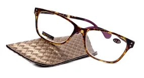 Milan, (Premium) Reading Glasses HighEnd Reader  1.25.. 3 Magnifying Optical Square  Style Tortoise Brown n (Purple) NY Fifth Avenue