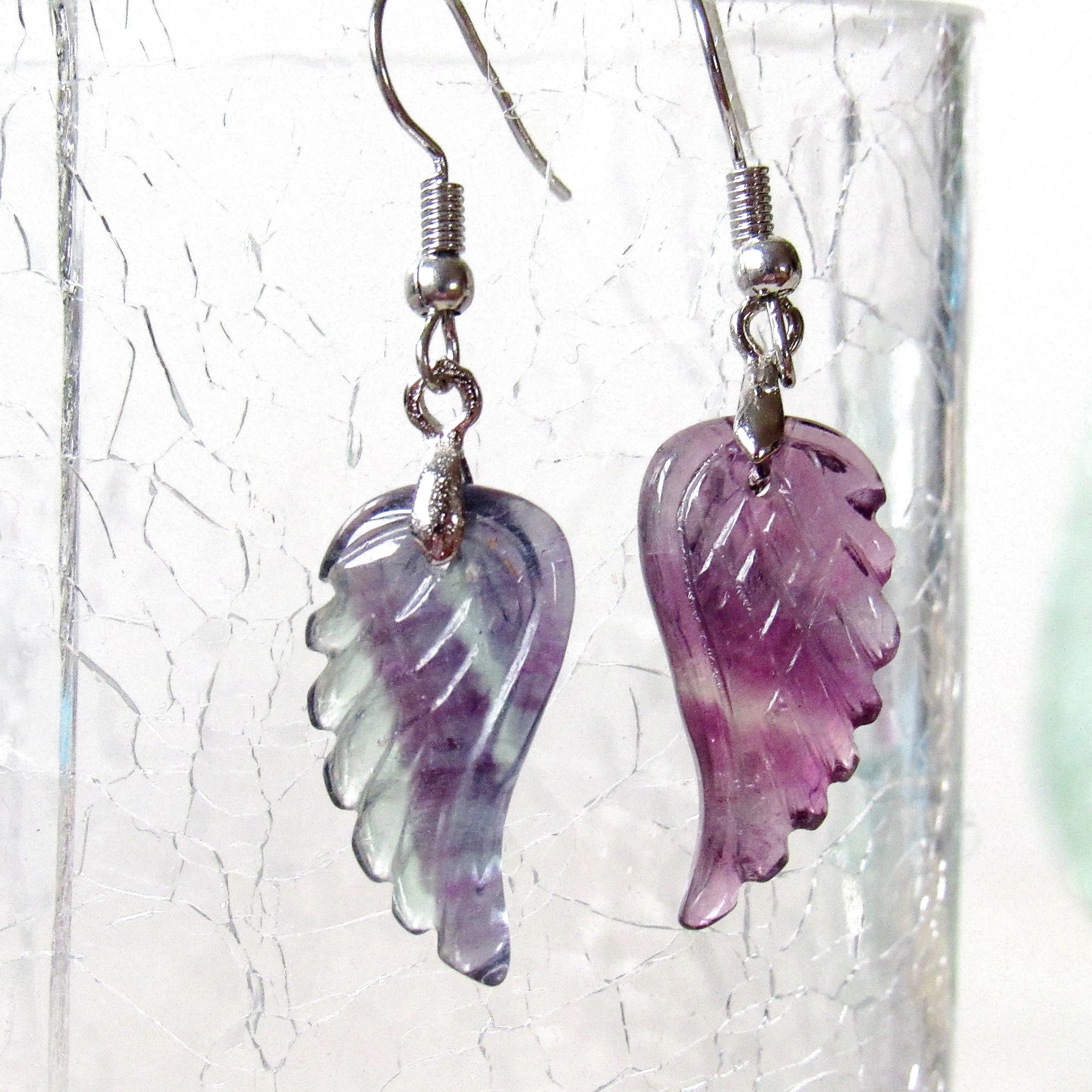 Mini Rainbow Fluorite Angel Wing Earrings