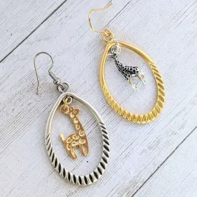 Mismatched Giraffe two-tone hook earrings