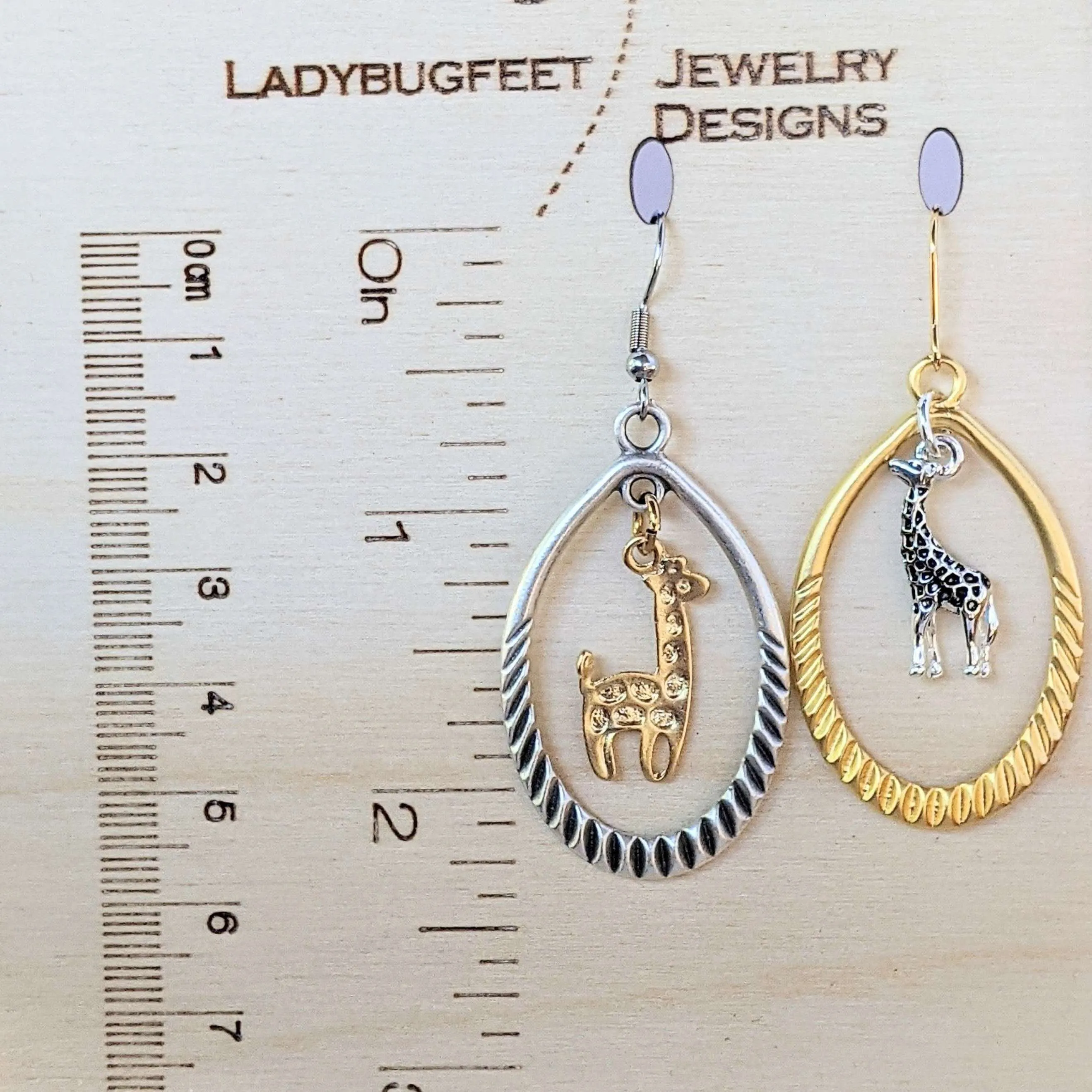 Mismatched Giraffe two-tone hook earrings