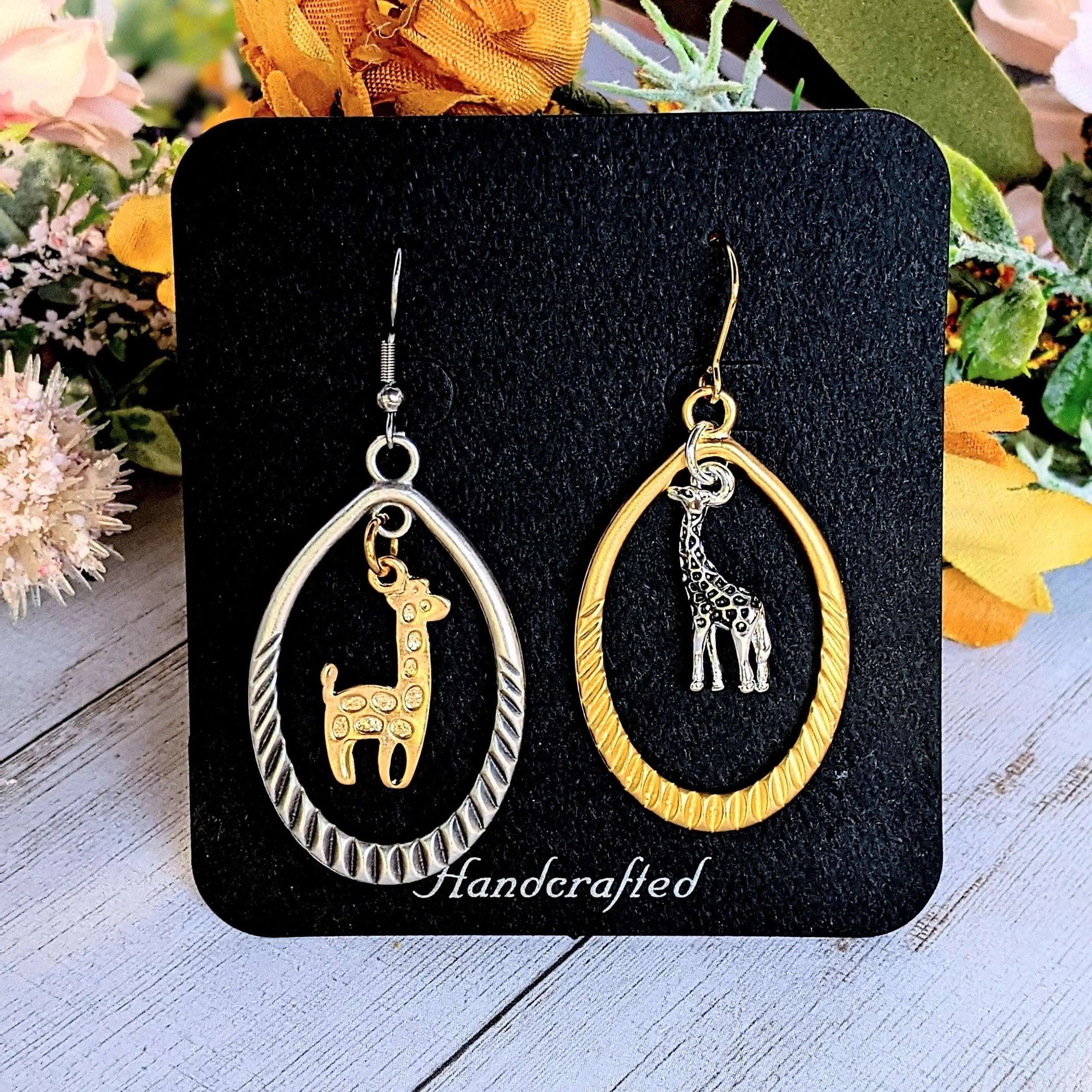 Mismatched Giraffe two-tone hook earrings