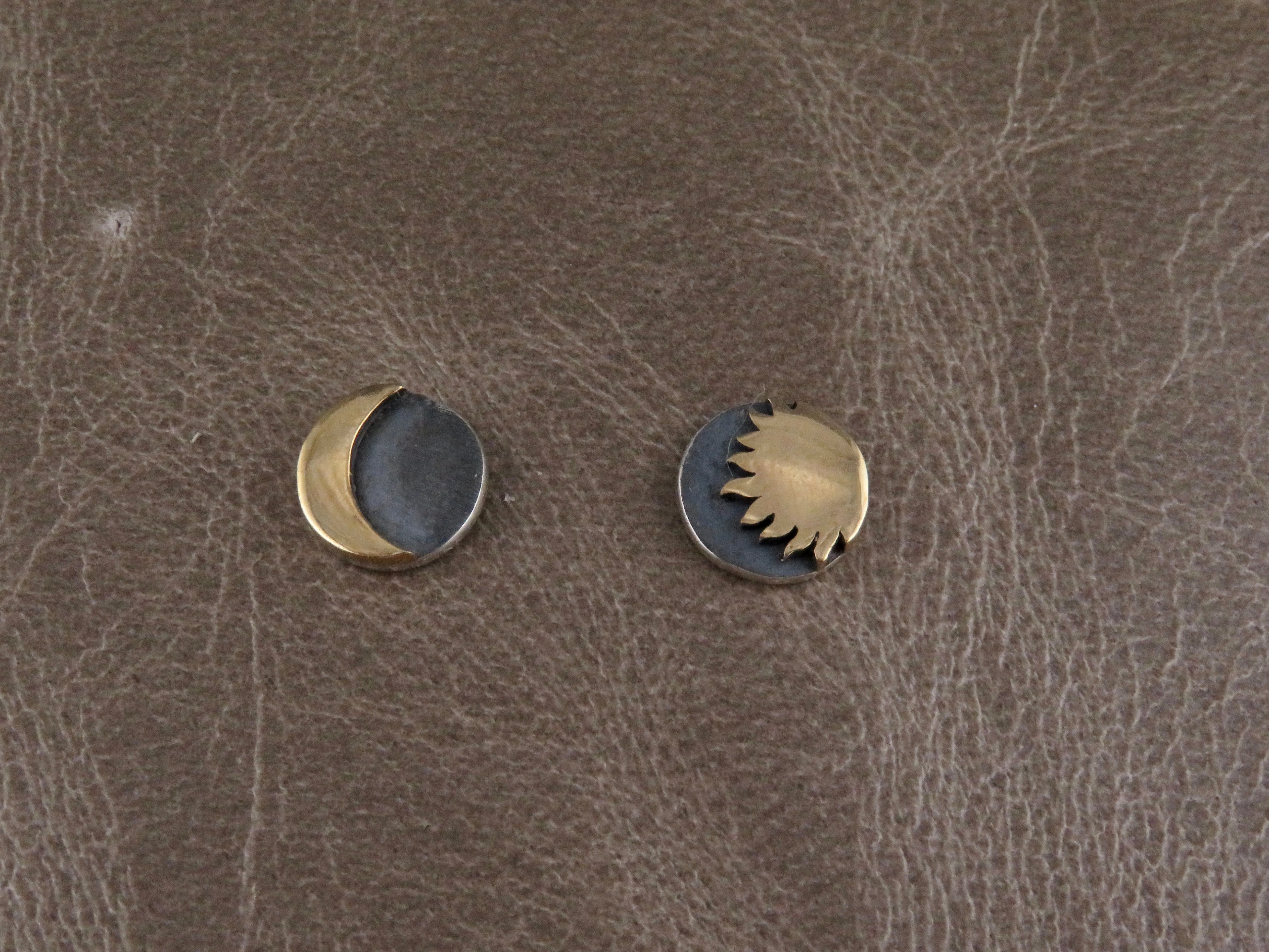 Mixed Metal Moon and Sun Post Earrings