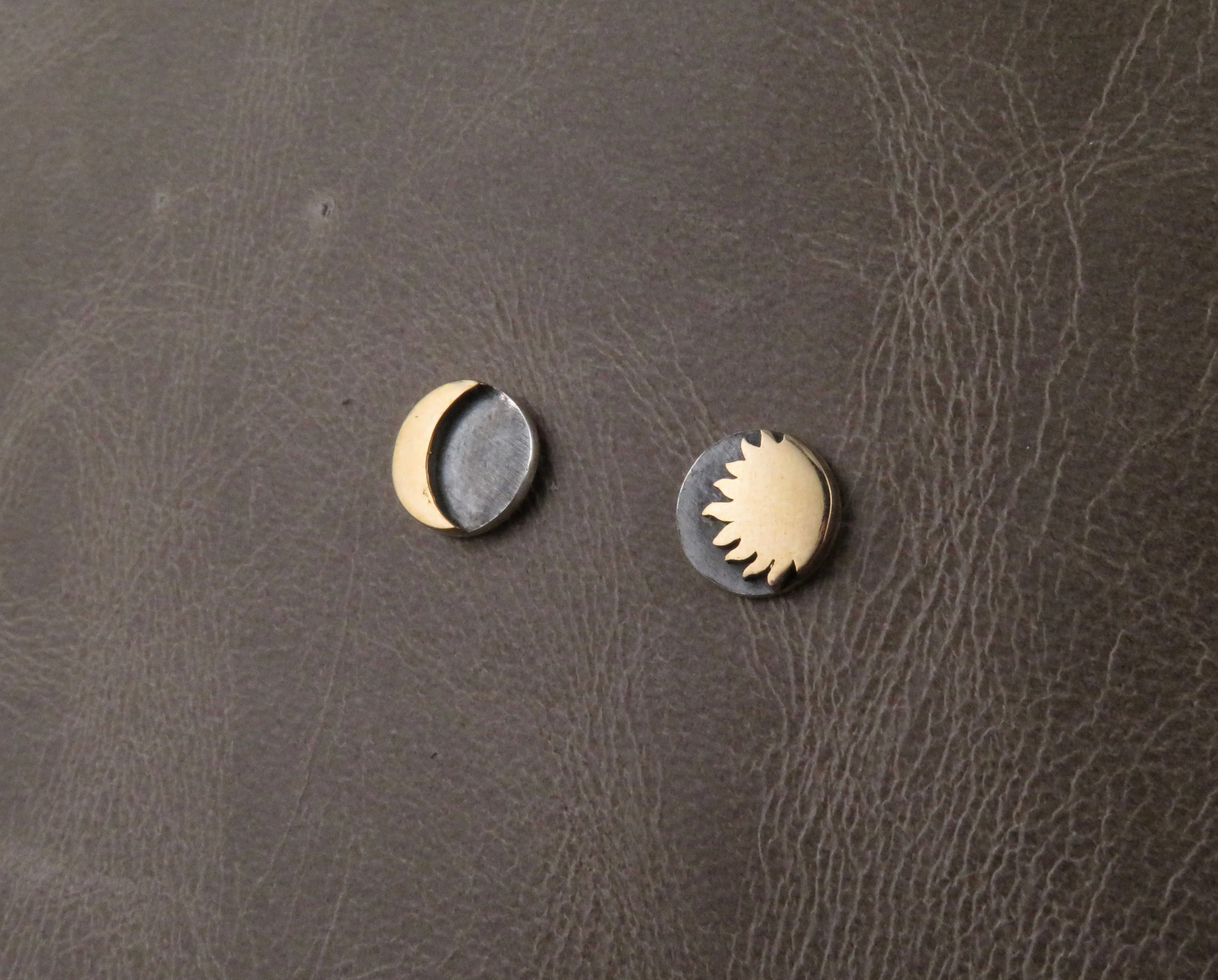 Mixed Metal Moon and Sun Post Earrings