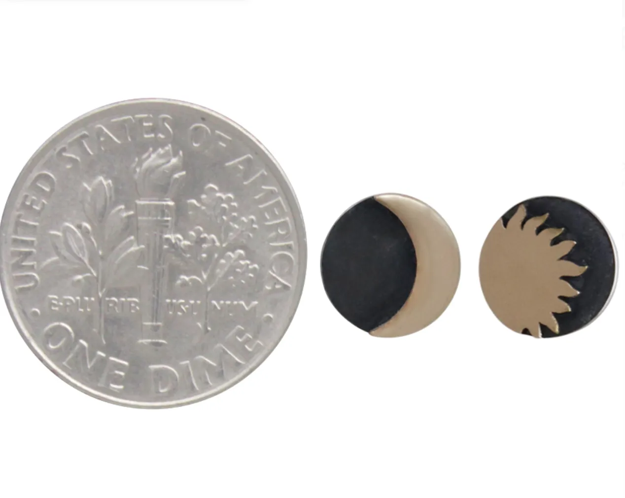 Mixed Metal Moon and Sun Post Earrings