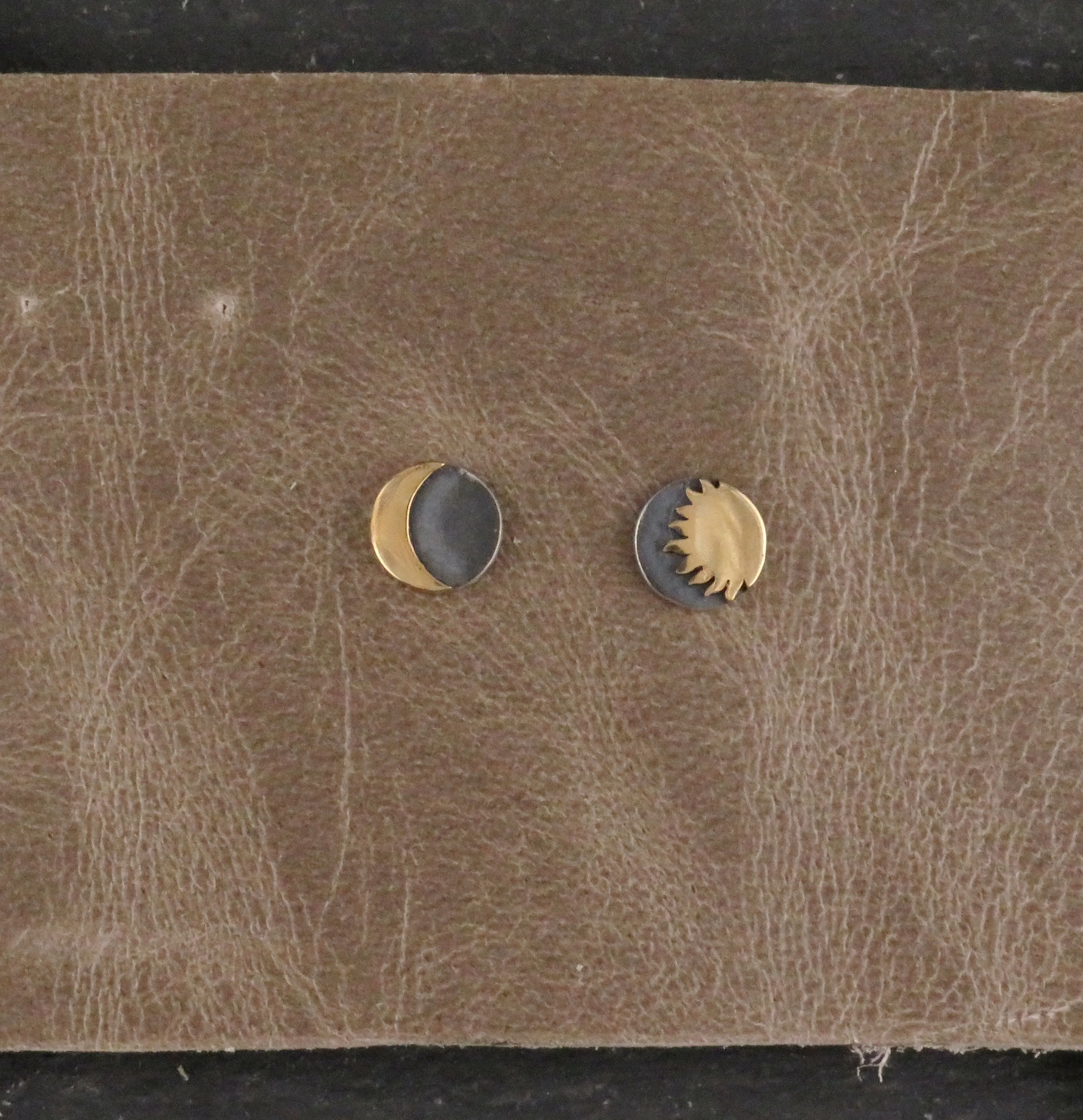 Mixed Metal Moon and Sun Post Earrings