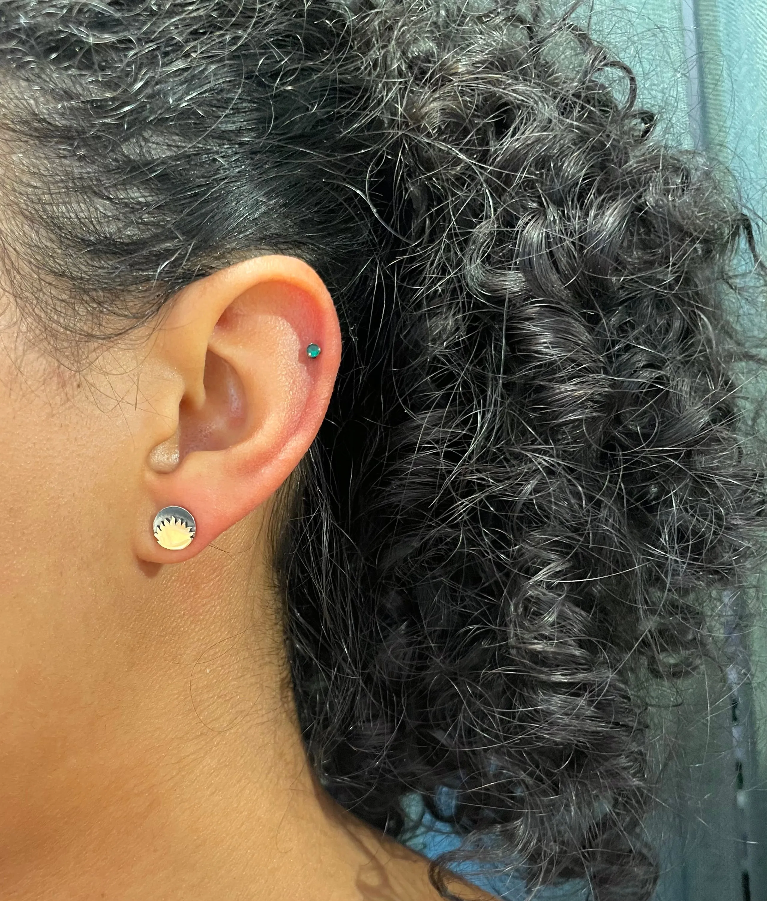 Mixed Metal Moon and Sun Post Earrings