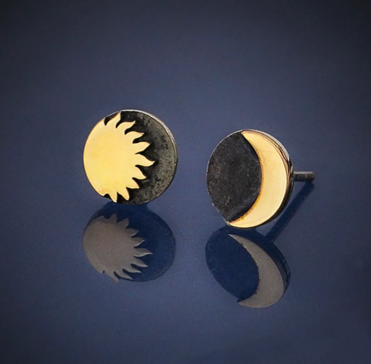 Mixed Metal Moon and Sun Post Earrings