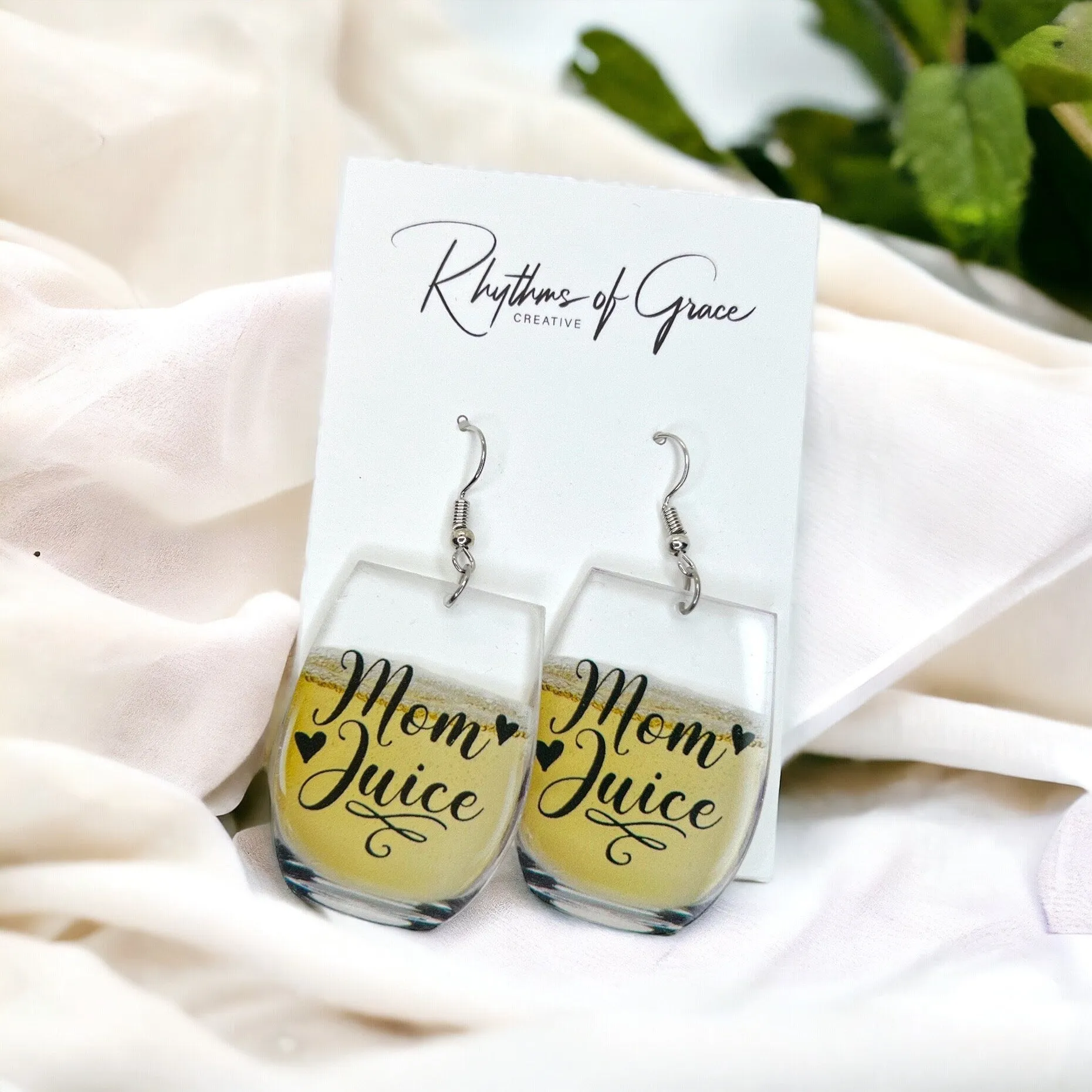 Mom Juice Earrings - Handmade Earrings, Baby Shower, Mother’s Day, Mom Earrings, Momma Earrings, Pregnancy Announcement, Wine Earrings