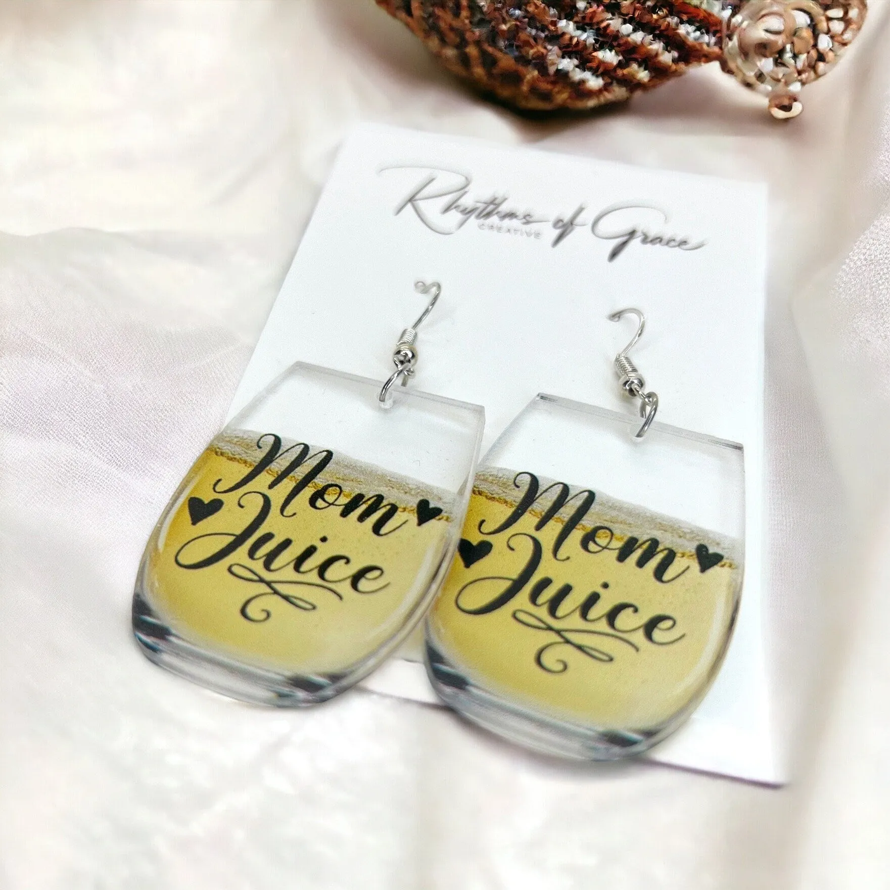 Mom Juice Earrings - Handmade Earrings, Baby Shower, Mother’s Day, Mom Earrings, Momma Earrings, Pregnancy Announcement, Wine Earrings