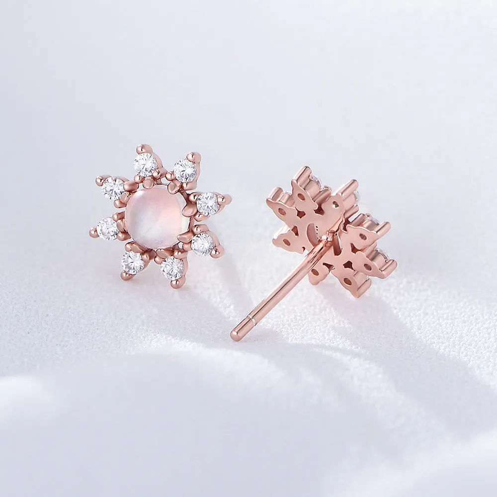 Moon Stone Sunflower Silver Studs Earrings for Women