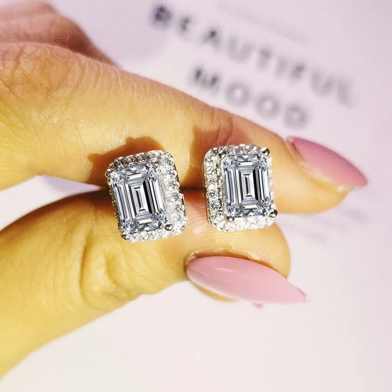 MOONSO Real Sterling Silver and Cubic Zirconia Stud Earrings for Women