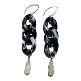 MPR x THE IMAGINARIUM: Black Marble 3 Drops with Tourmalinated Quartz and Silver Hooks