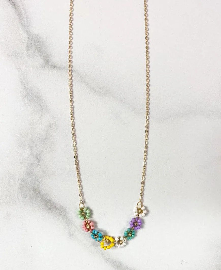 Multi Color Floral Bead Necklace