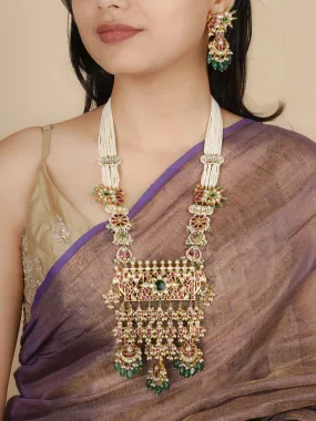 Multicolor Gold Plated Jadau Kundan Bridal Necklace Set - MS1758M