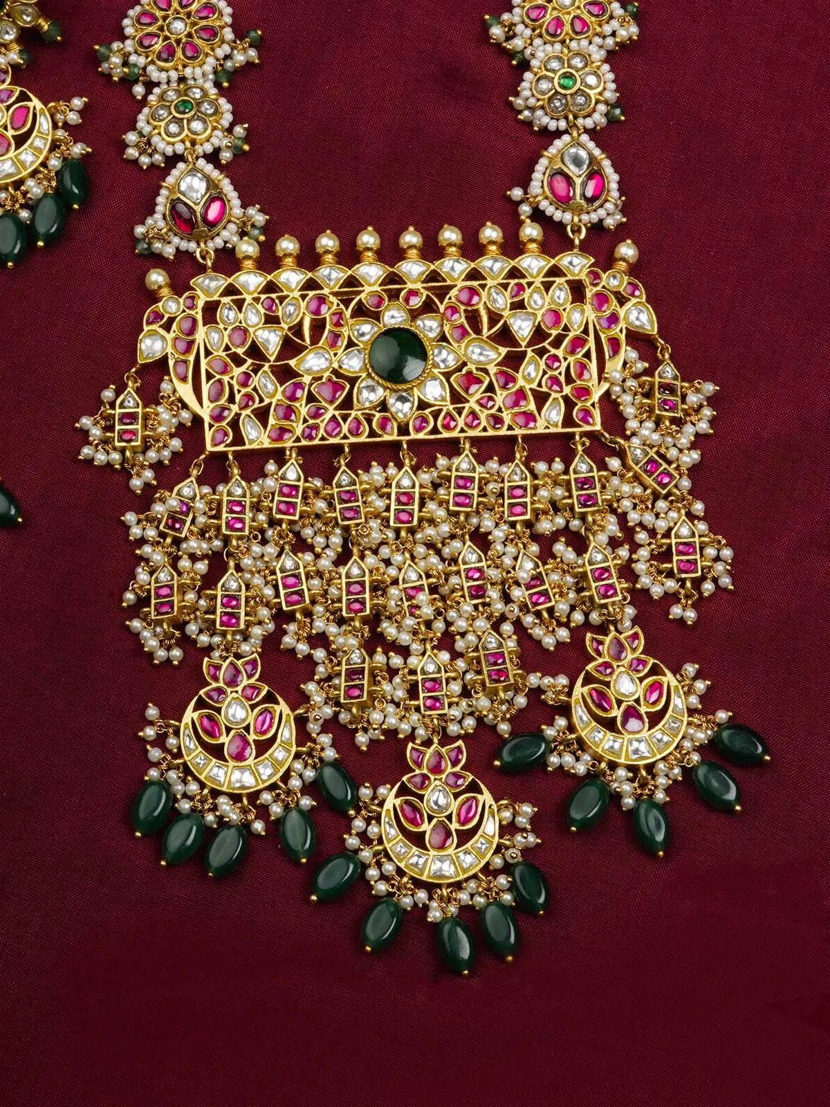 Multicolor Gold Plated Jadau Kundan Bridal Necklace Set - MS1758M