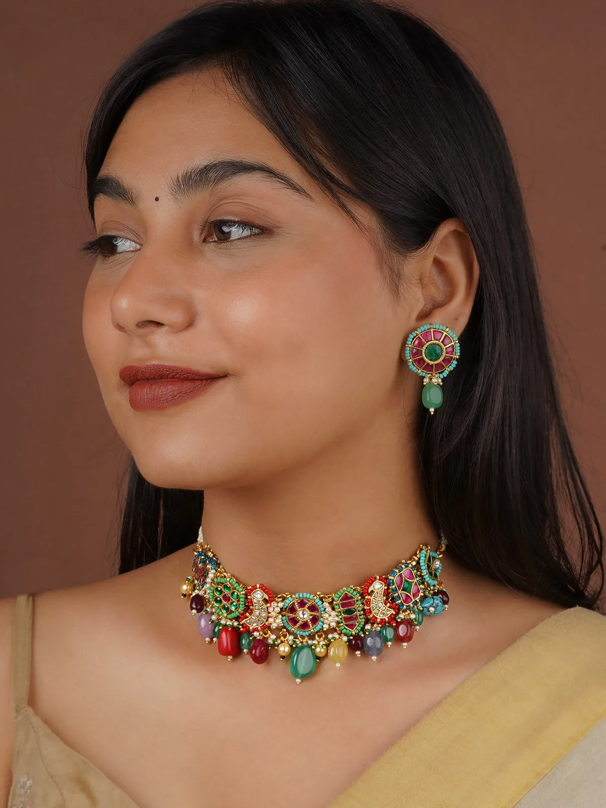 Multicolor Gold Plated Mishr Necklace Set - MR-S785M