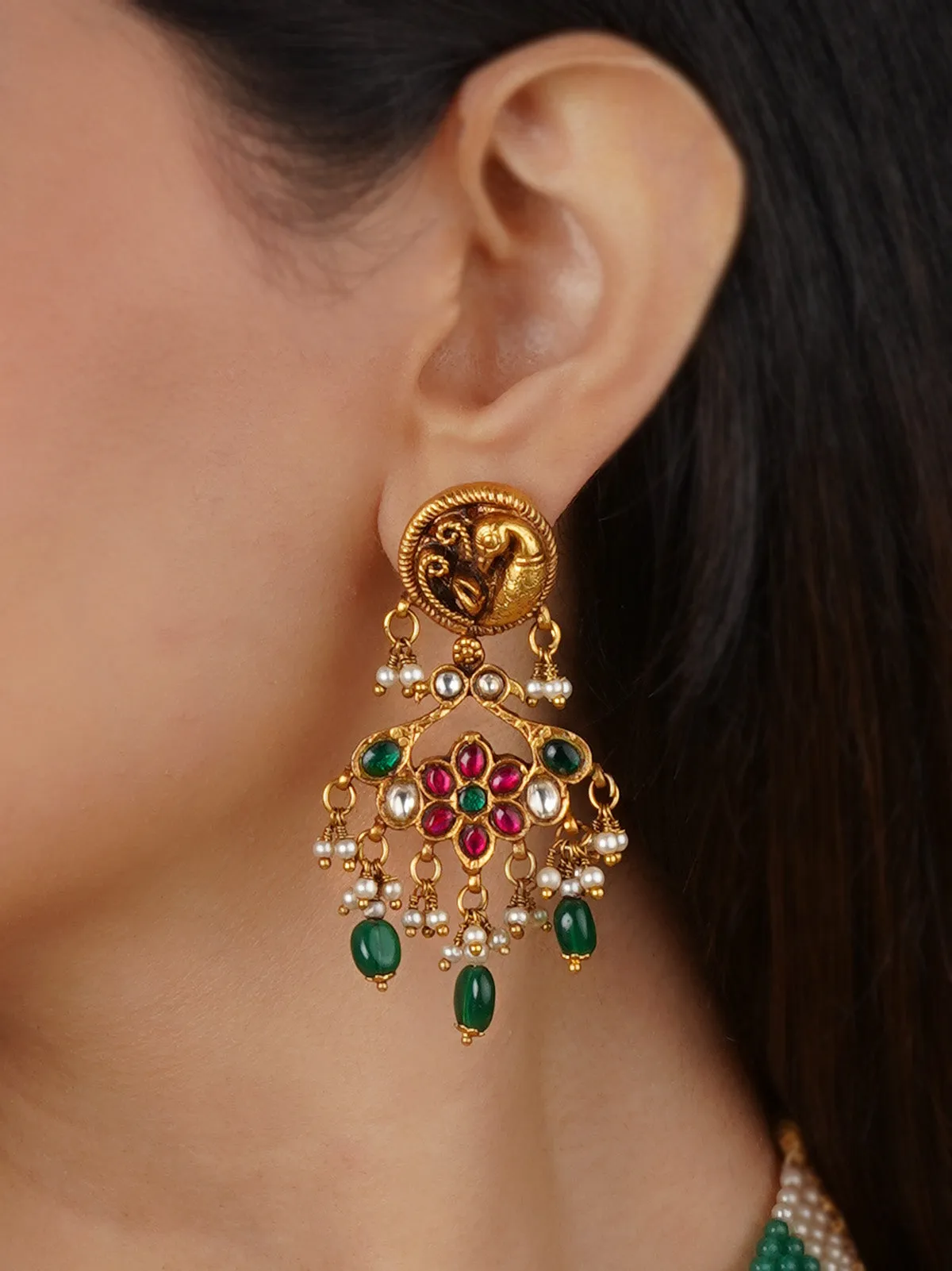Multicolor Gold Plated Temple Necklace Set - TMPSET228M