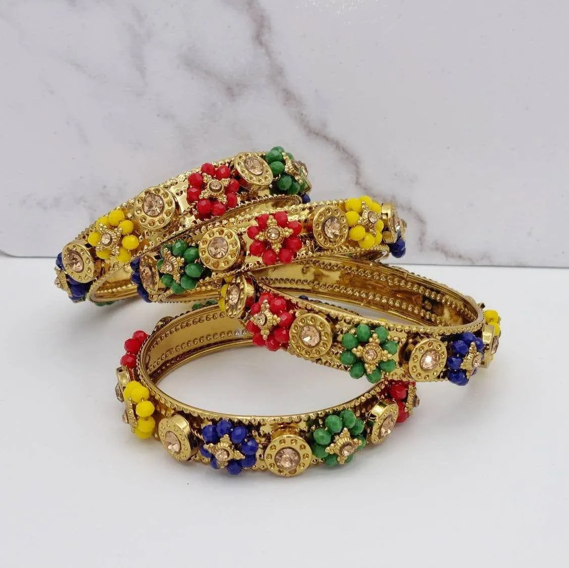 Multicolour Antique Gold Bangles