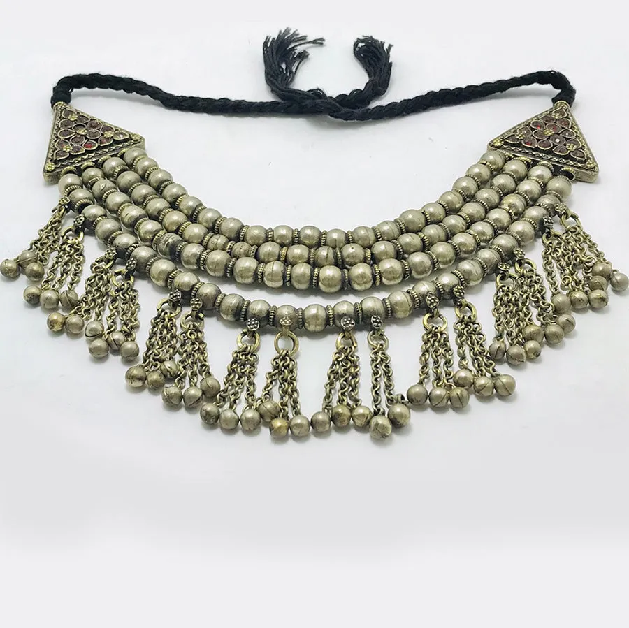 Multilayers Silver Metallic Beaded Choker Necklace