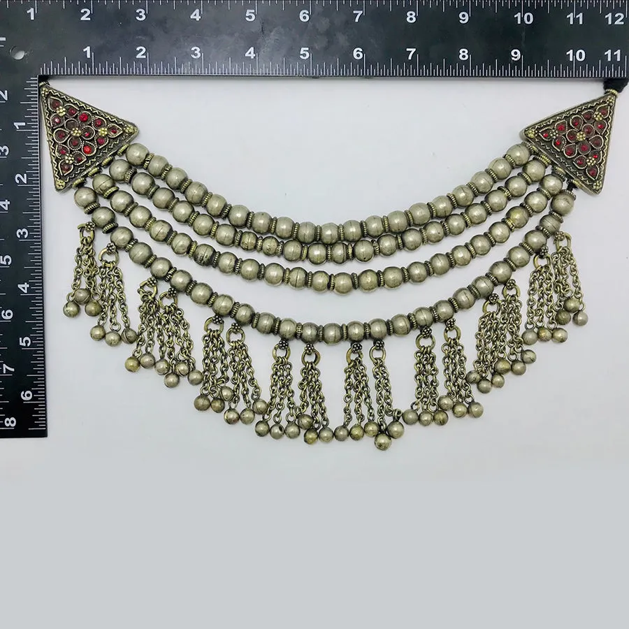 Multilayers Silver Metallic Beaded Choker Necklace