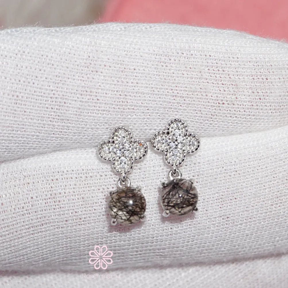 Natural Black Rutilated Quartz Stud Earrings Sterling Silver925.