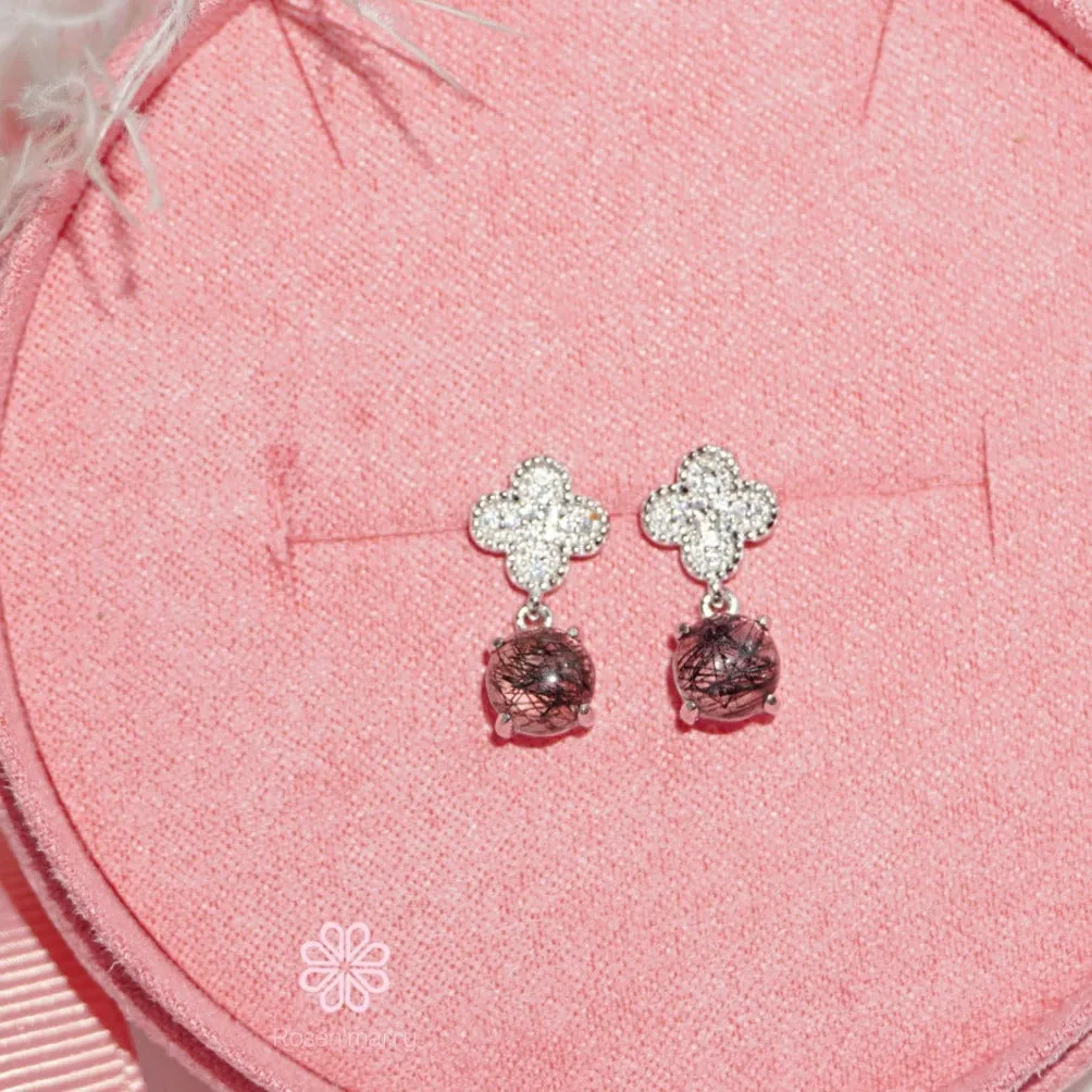 Natural Black Rutilated Quartz Stud Earrings Sterling Silver925.