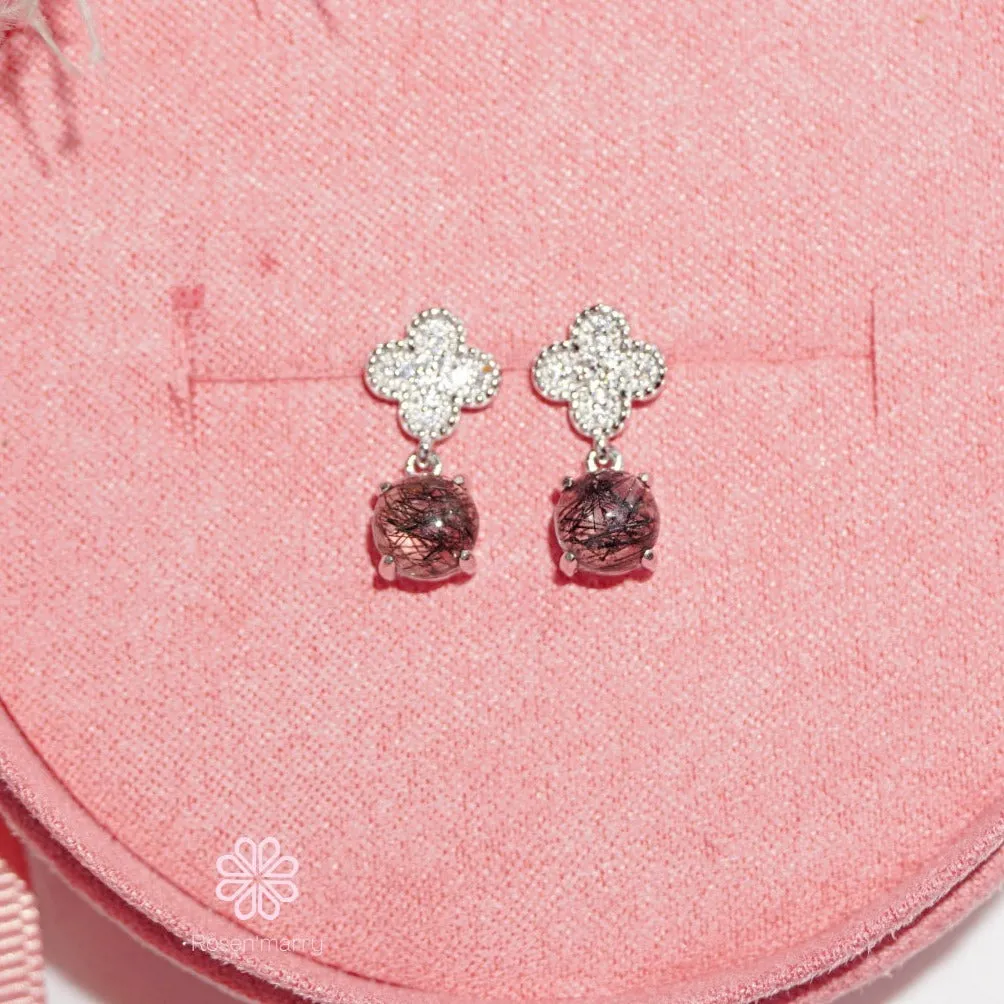 Natural Black Rutilated Quartz Stud Earrings Sterling Silver925.