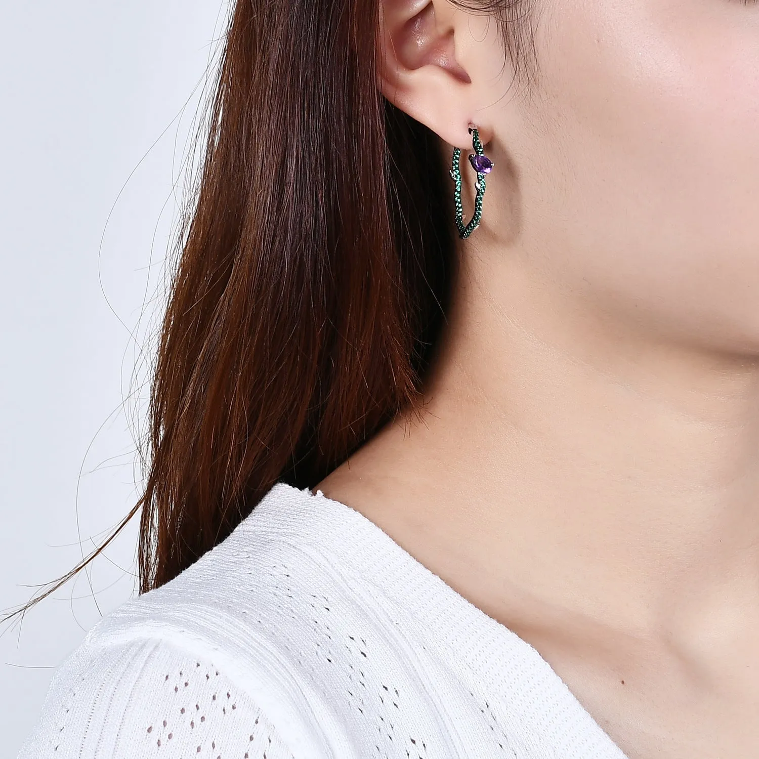 Natural Color Treasure Amethyst Hoops for Women