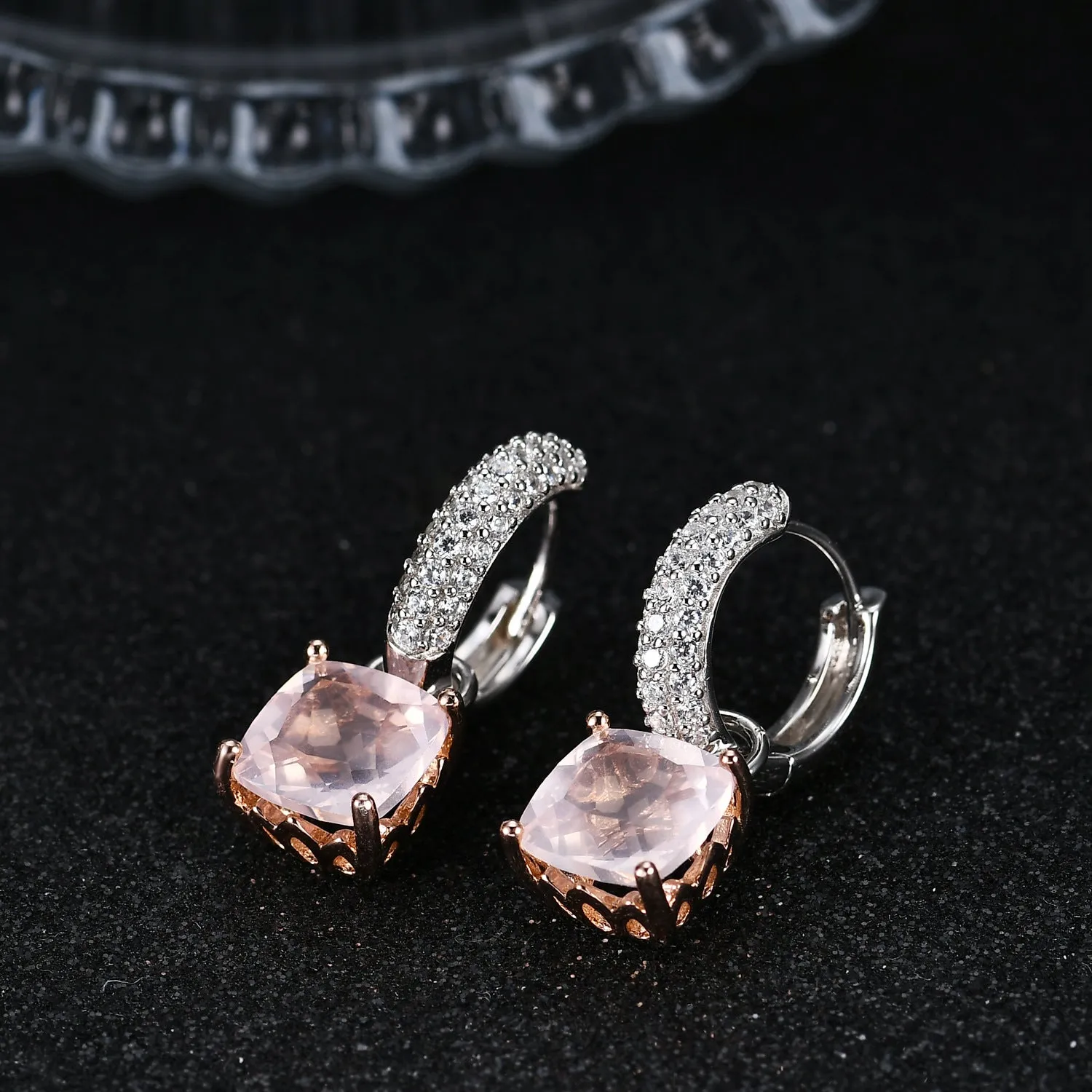 Natural Colourful Gemstone Square Silver Drop Earrings for Women