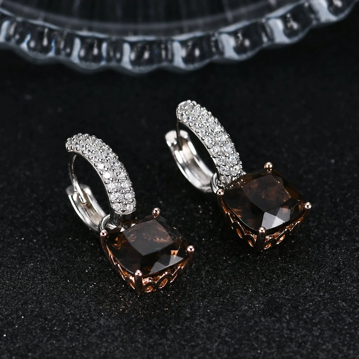 Natural Colourful Gemstone Square Silver Drop Earrings for Women