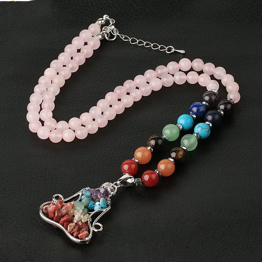 Natural Crystal Stone Seven Chakra Crushed Stone Yoga People Reiki Pendant Necklace