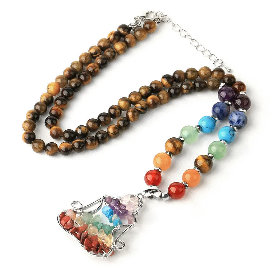 Natural Crystal Stone Seven Chakra Crushed Stone Yoga People Reiki Pendant Necklace