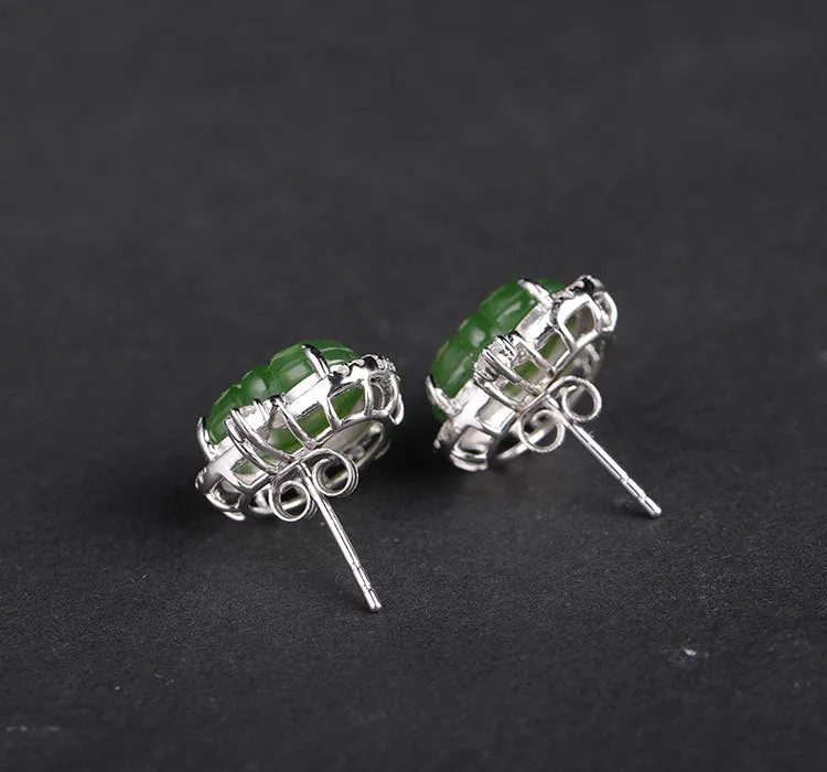 Natural Jade Earrings Nephrite Silver Zircon Ruyi Earrings ZEG523