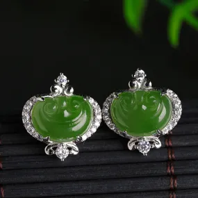 Natural Jade Earrings Nephrite Silver Zircon Ruyi Earrings ZEG523