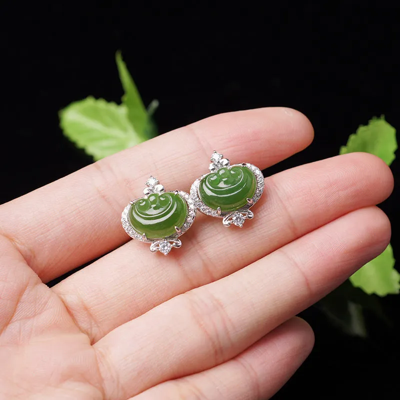 Natural Jade Earrings Nephrite Silver Zircon Ruyi Earrings ZEG523