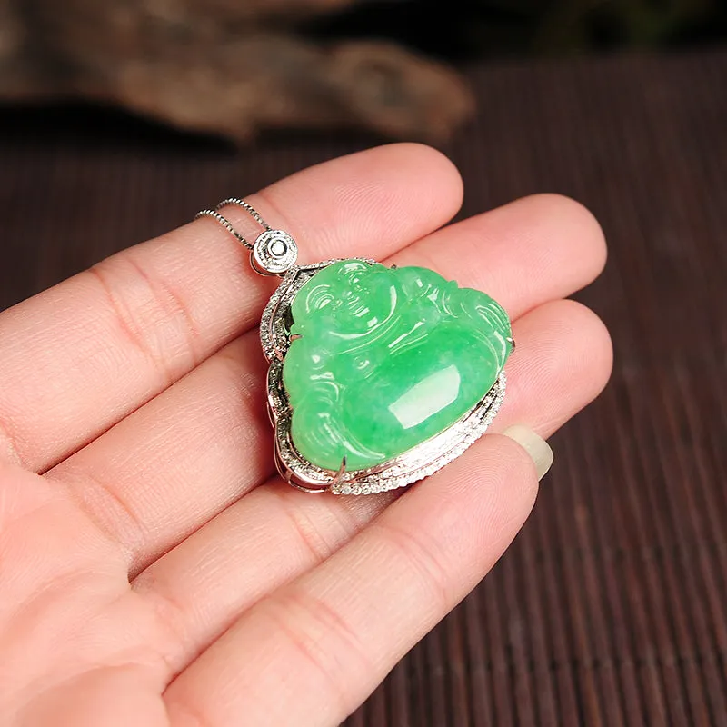 Natural Jade Pendant Jadeite Gold Buddha Pendant PT26