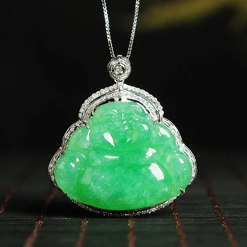 Natural Jade Pendant Jadeite Gold Buddha Pendant PT26