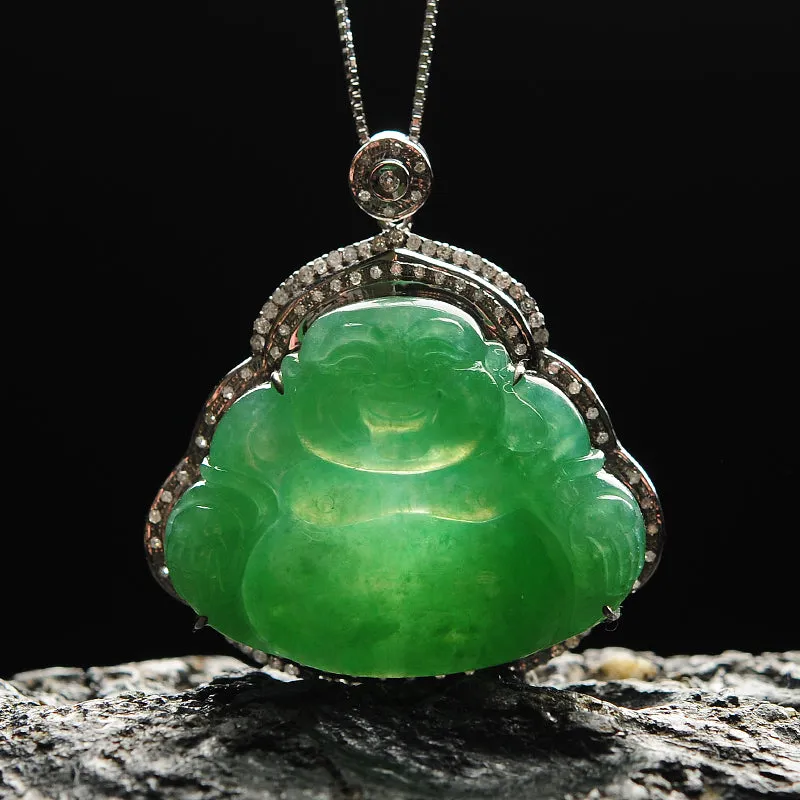 Natural Jade Pendant Jadeite Gold Buddha Pendant PT26
