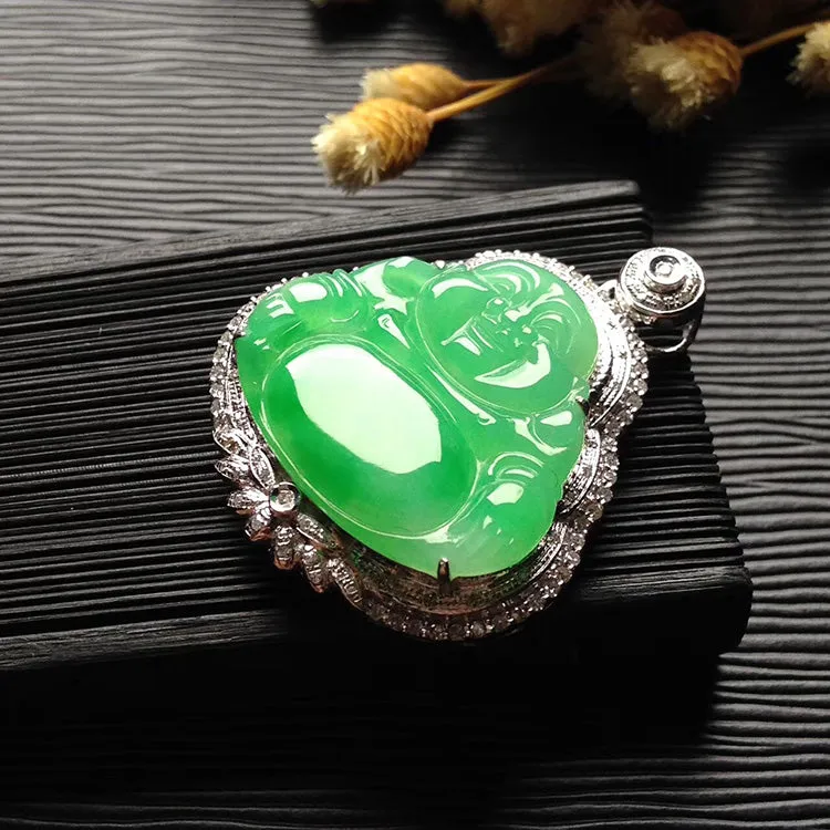 Natural Jade Pendant Jadeite Gold Buddha Pendant PT442