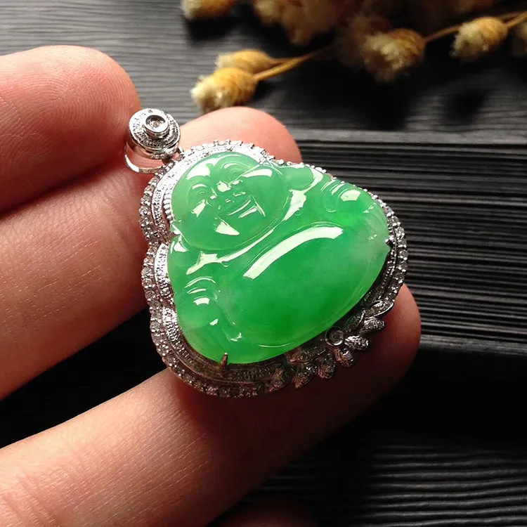 Natural Jade Pendant Jadeite Gold Buddha Pendant PT442