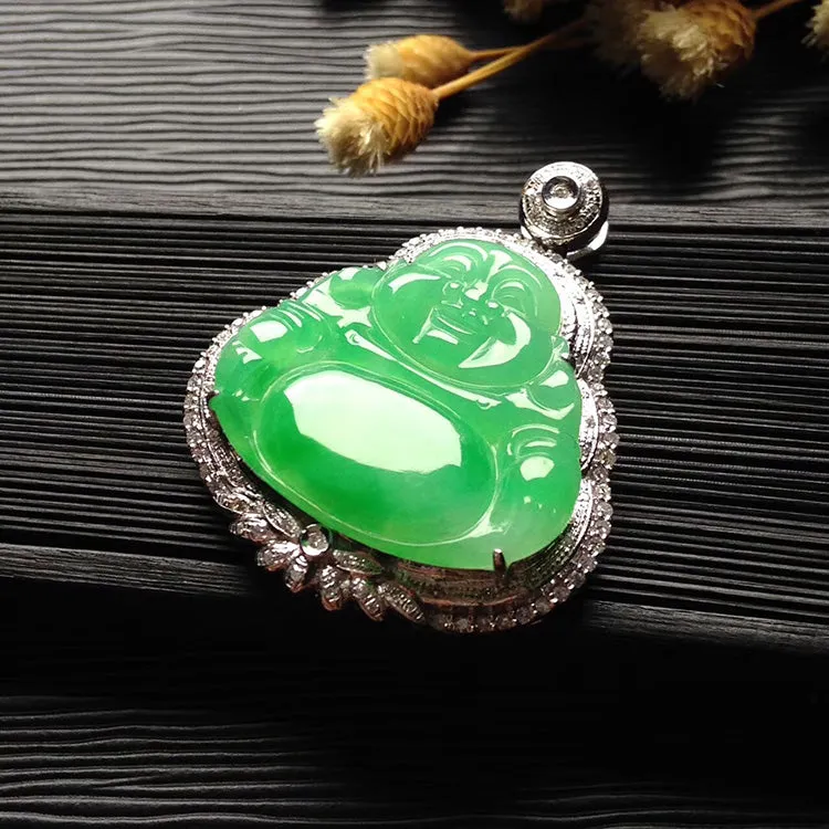 Natural Jade Pendant Jadeite Gold Buddha Pendant PT442