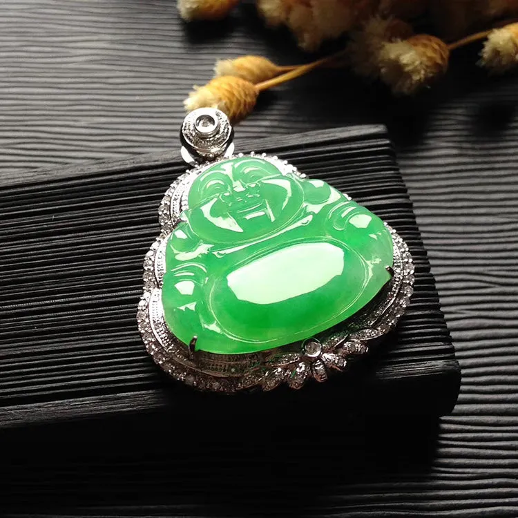 Natural Jade Pendant Jadeite Gold Buddha Pendant PT442