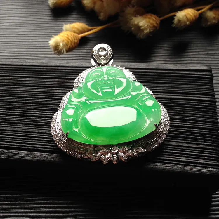 Natural Jade Pendant Jadeite Gold Buddha Pendant PT442