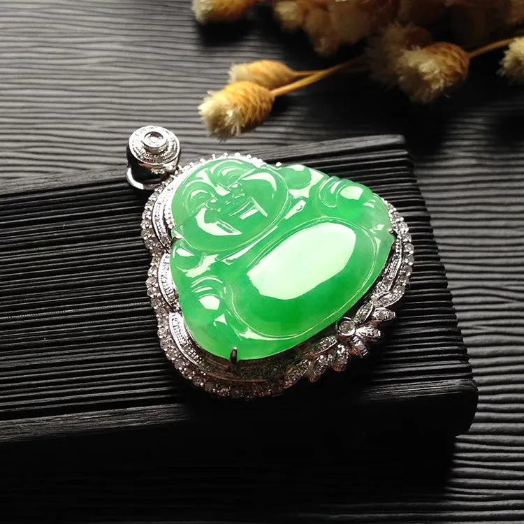 Natural Jade Pendant Jadeite Gold Buddha Pendant PT442