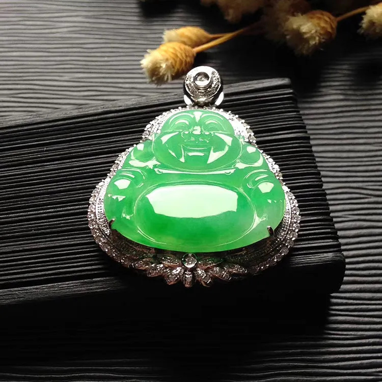 Natural Jade Pendant Jadeite Gold Buddha Pendant PT442