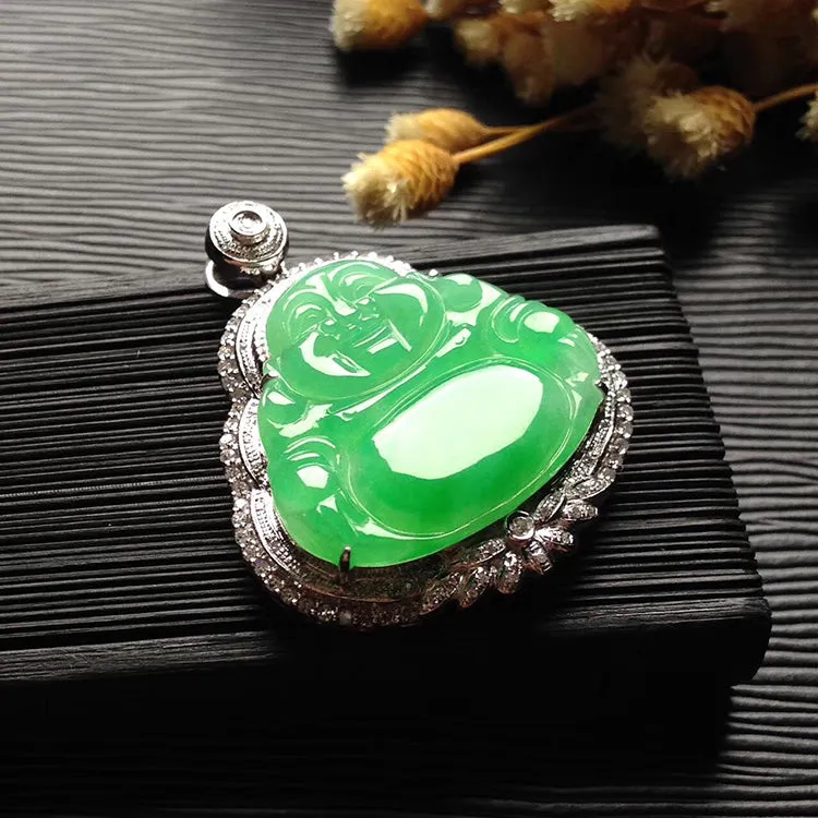 Natural Jade Pendant Jadeite Gold Buddha Pendant PT442